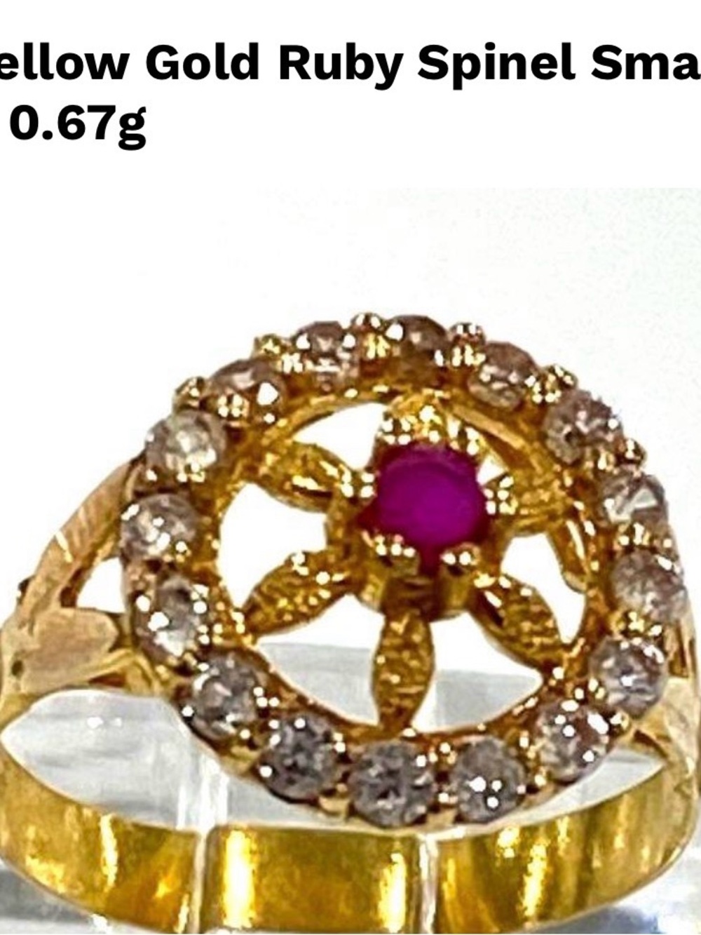 18 k baby Gold Ruby Spinel Ring with Clear Accent Stones
